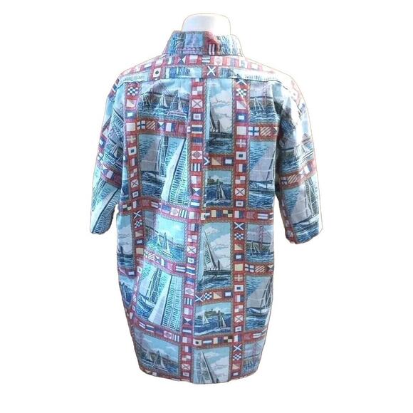 Reyn Spooner men's Hawaiian Shirt Vtg M Sailboat Button Up Short Sleeve Reverse - Picture 4 of 7